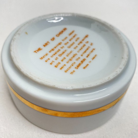 The Art Of Chokin Trinket Box Japanese Gold Trim Ceramic Bowl Engraved Lid - Picture 8 of 9